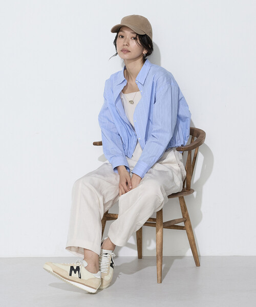 COMME CA(コムサ)の「〔 TALLサイズ 〕 コットンナイロンストライプ クロップドシャツ(シャツ/ブラウス・レディース・ホワイト系その他/サックスブルー・15号)」の5枚目の写真