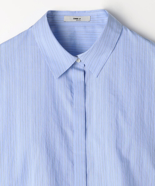 COMME CA(コムサ)の「〔 TALLサイズ 〕 コットンナイロンストライプ クロップドシャツ(シャツ/ブラウス・レディース・ホワイト系その他/サックスブルー・15号)」の9枚目の写真