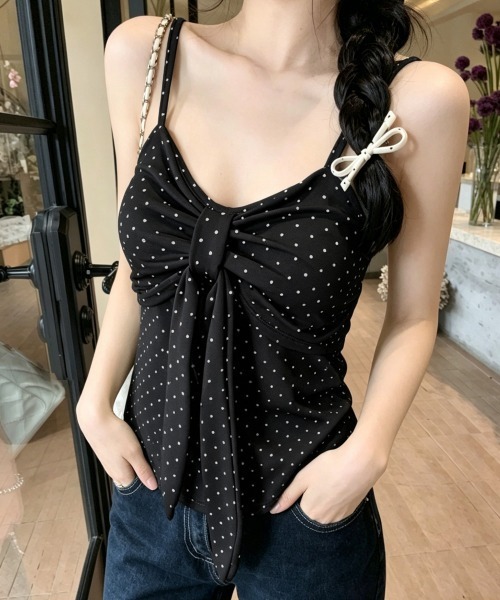 Miniministore(ミニミニストア)の「ドット柄キャミソール カップ付き 夏服(キャミソール・レディース・グレー/ブラック/ホワイト・FREE)」の1枚目の写真