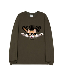 HAPPY_CAT_オーバーサイズ_ロングスリーブ [カーキ]