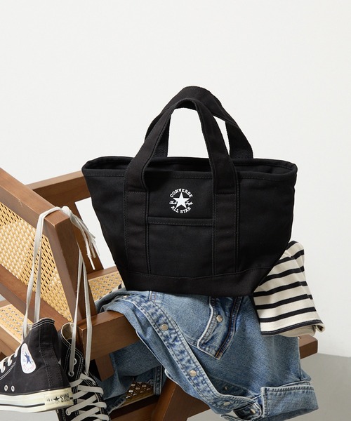 CONVERSE(コンバース)の「【CONVERSE】CV CANVAS S TOTE BAG(トートバッグ・レディース・ネイビー/ブラック系1/ブラック・FREE)」の2枚目の写真
