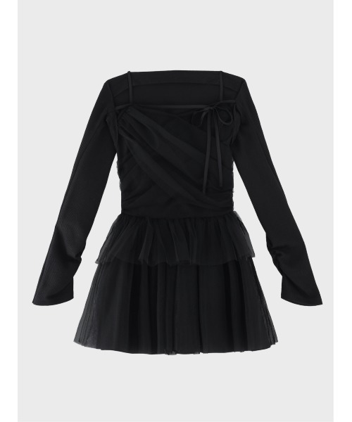 M me eme(エムミーエメ)の「Tulle knit bolero ensemble onepiece(eme11091)(ワンピース・レディース・アイボリー/ブラック・FREE)」の5枚目の写真