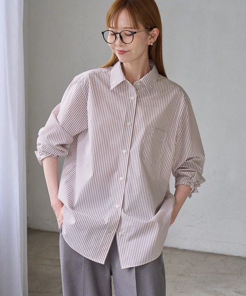 ROPE' PICNIC（ロペピクニック）の「オーセンティックシャツ/UVケア・イージーケア・リンクコーデ（シャツ/ブラウス・レディース・ネイビー系/ブラウン系/イエロー系/サックスブルー/オフホワイト/ベージュ/ピンク・FREE）」の4枚目の写真