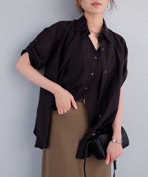 レイヤード風シアー半袖ロールアップシャツ