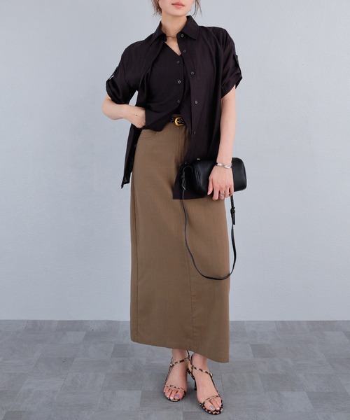 murea(ミュレア)の「レイヤード風シアー半袖ロールアップシャツ(シャツ/ブラウス・レディース・ブルー/ブラック/モカ/ホワイト・FREE)」の13枚目の写真
