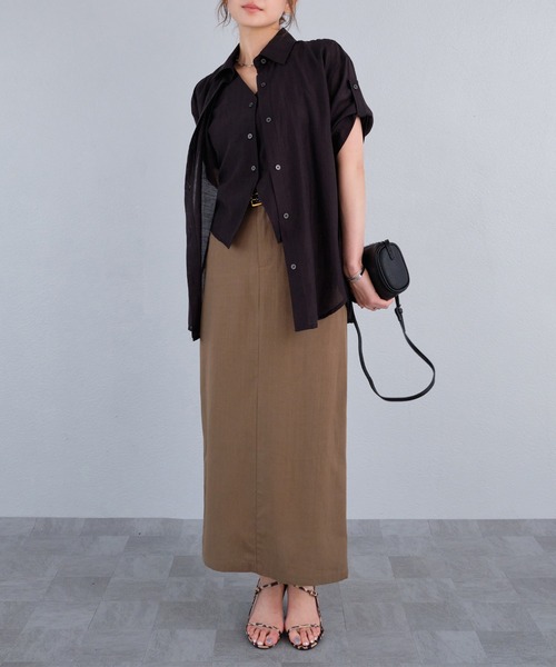 murea(ミュレア)の「レイヤード風シアー半袖ロールアップシャツ(シャツ/ブラウス・レディース・ブルー/ブラック/モカ/ホワイト・FREE)」の14枚目の写真