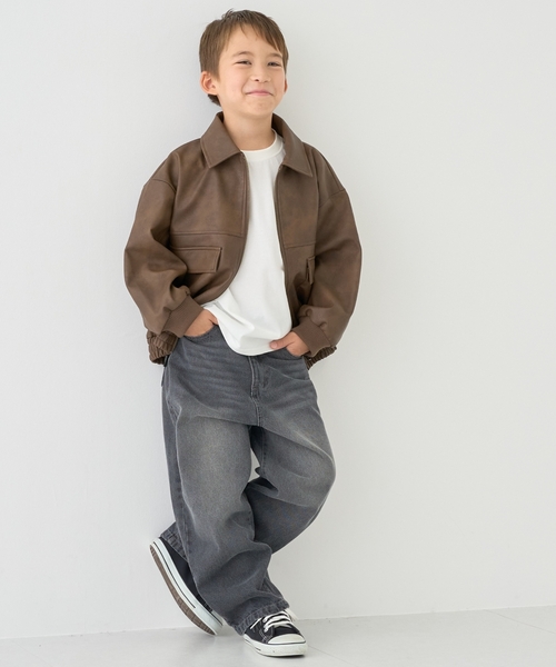 b・ROOM(ビールーム)の「【ともデニ】ルーズストレートパンツ【子供服】【キッズ】【男の子】(デニムパンツ・キッズ・ブラック/ネイビー・120cm/110cm/140cm/130cm)」の2枚目の写真