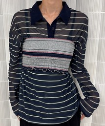Ameri（アメリ）の「SHEER POLO & BARE SET TOP（Tシャツ/カットソー）」