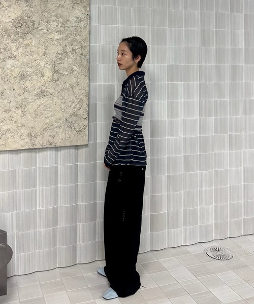 Ameri(アメリ)の「SHEER POLO & BARE SET TOP(Tシャツ/カットソー・レディース・ネイビー/ブラウン・FREE)」の7枚目の写真