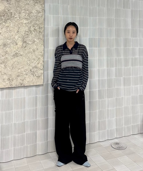 Ameri(アメリ)の「SHEER POLO & BARE SET TOP(Tシャツ/カットソー・レディース・ネイビー/ブラウン・FREE)」の5枚目の写真