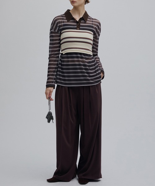 Ameri(アメリ)の「SHEER POLO & BARE SET TOP(Tシャツ/カットソー・レディース・ネイビー/ブラウン・FREE)」の12枚目の写真