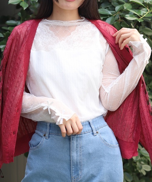 axes femme(アクシーズファム)の「マットリボンチュールインナー(Tシャツ/カットソー・レディース・ワイン/ブラック/ホワイト・FREE)」の1枚目の写真