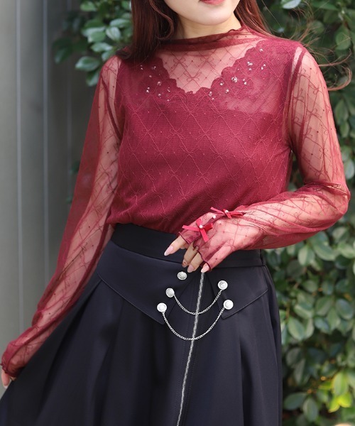 axes femme(アクシーズファム)の「マットリボンチュールインナー(Tシャツ/カットソー・レディース・ワイン/ブラック/ホワイト・FREE)」の3枚目の写真
