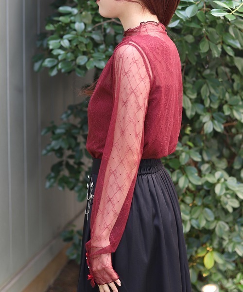 axes femme(アクシーズファム)の「マットリボンチュールインナー(Tシャツ/カットソー・レディース・ワイン/ブラック/ホワイト・FREE)」の5枚目の写真
