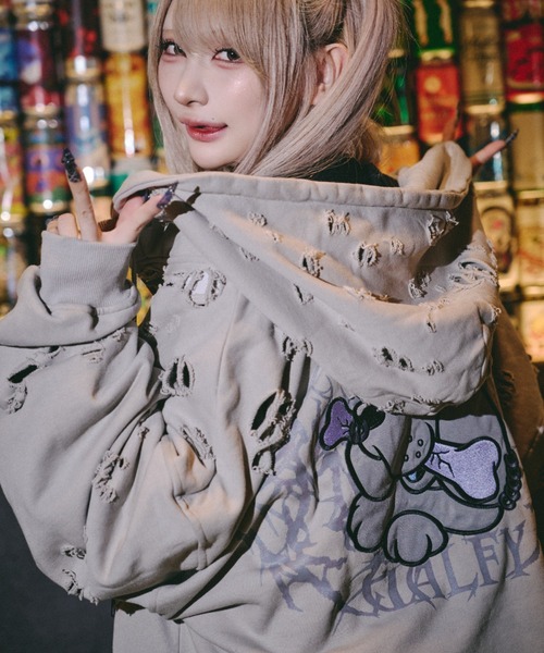 GALFY(ガルフィー)の「GALFY/ガルフィー/大ダメージロンパーカー(パーカー・メンズ・アッシュ/ブルーグレー/ブラック・M/XL/L)」の3枚目の写真