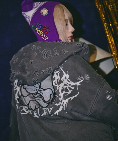 GALFY(ガルフィー)の「GALFY/ガルフィー/大ダメージロンパーカー(パーカー・メンズ・アッシュ/ブルーグレー/ブラック・M/XL/L)」の1枚目の写真