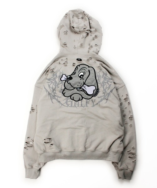 GALFY(ガルフィー)の「GALFY/ガルフィー/大ダメージロンパーカー(パーカー・メンズ・アッシュ/ブルーグレー/ブラック・M/XL/L)」の12枚目の写真