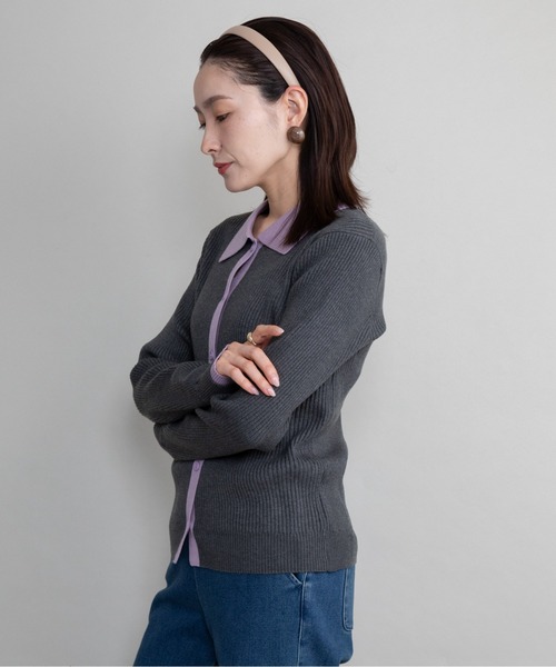 lodie（ロディ）の「襟付バイカラーニットカーデ（カーディガン/ボレロ・レディース・チャコールグレー/ブラック/グレー・FREE）」の21枚目の写真