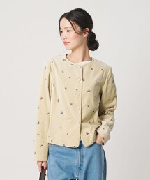 レディースのノーカラージャケット（花柄・ボタニカル柄）ファッション