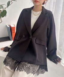 【羽織るだけでこなれ見え】裾袖レースドッキングダブルテーラードジャケット