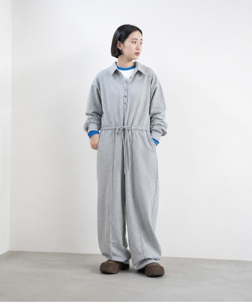 bashful base Oriental(バッシュフルベースオリエンタル)の「【bbO】ポロスウェットジャンプスーツ(つなぎ/オールインワン・レディース・グレー/ブラック・FREE)」の1枚目の写真