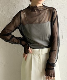 長袖 サムホール プチハイネック シアートップス ロングTシャツ