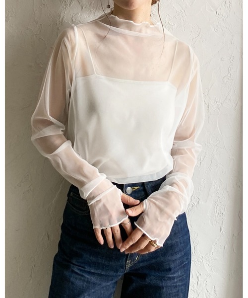 She's Closet(シーズクローゼット)の「長袖 サムホール プチハイネック シアートップス ロングTシャツ(Tシャツ/カットソー・レディース・ブラック/ボルドー/ブラウン/オフホワイト・FREE)」の6枚目の写真
