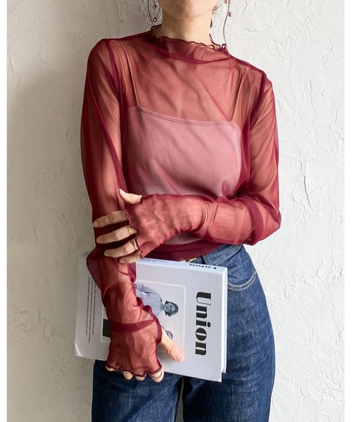 She's Closet(シーズクローゼット)の「長袖 サムホール プチハイネック シアートップス ロングTシャツ(Tシャツ/カットソー・レディース・ブラック/ボルドー/ブラウン/オフホワイト・FREE)」の9枚目の写真
