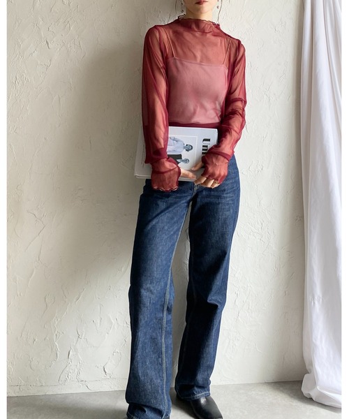 She's Closet(シーズクローゼット)の「長袖 サムホール プチハイネック シアートップス ロングTシャツ(Tシャツ/カットソー・レディース・ブラック/ボルドー/ブラウン/オフホワイト・FREE)」の22枚目の写真