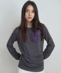 シャーリングディテールTシャツ_チャコール