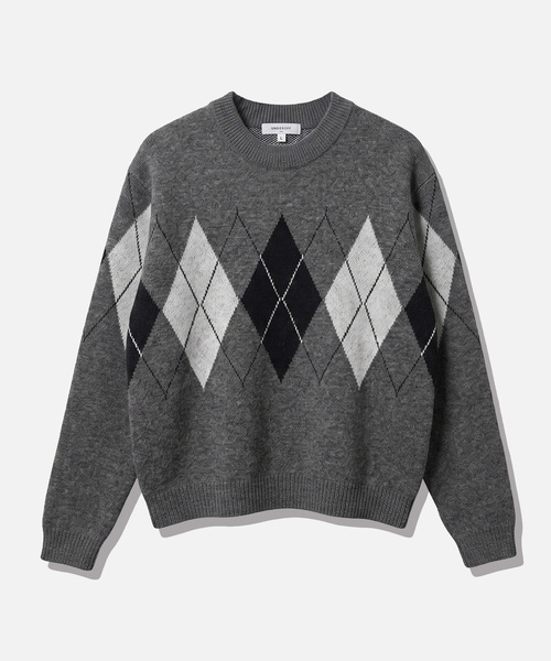 UNDEROFF(アンダーオフ)の「アーガイル クロップドニット グレー(ニット/セーター・レディース・グレー系・MEDIUM/LARGE/XX-LARGE)」の1枚目の写真