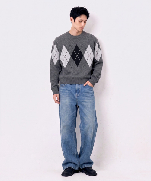 UNDEROFF(アンダーオフ)の「アーガイル クロップドニット グレー(ニット/セーター・レディース・グレー系・MEDIUM/LARGE/XX-LARGE)」の4枚目の写真
