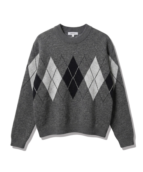 UNDEROFF(アンダーオフ)の「アーガイル クロップドニット グレー(ニット/セーター・レディース・グレー系・MEDIUM/LARGE/XX-LARGE)」の2枚目の写真
