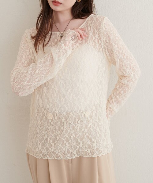 natural couture(ナチュラルクチュール)の「チュールドットリバーシブルレース(Tシャツ/カットソー・レディース・サックスブルー/チャコールグレー/ブラウン/アイボリー/ライトベージュ・FREE)」の18枚目の写真