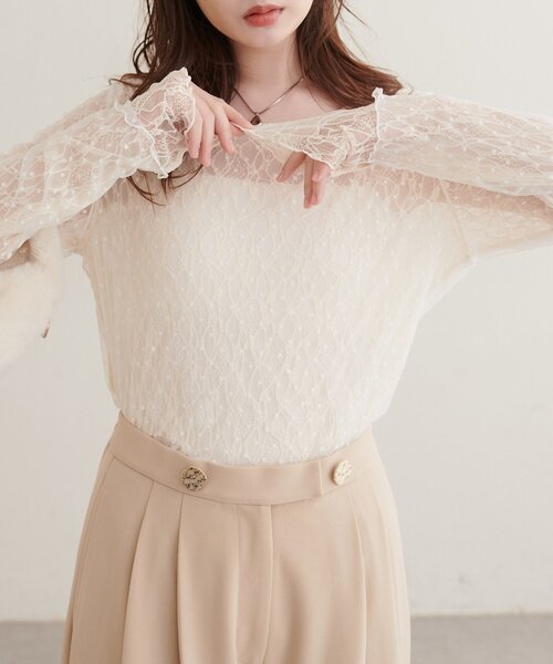 natural couture(ナチュラルクチュール)の「チュールドットリバーシブルレース(Tシャツ/カットソー・レディース・サックスブルー/チャコールグレー/ブラウン/アイボリー/ライトベージュ・FREE)」の19枚目の写真