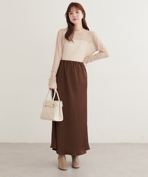 natural couture(ナチュラルクチュール)の「チュールドットリバーシブルレース(Tシャツ/カットソー・レディース・サックスブルー/チャコールグレー/ブラウン/アイボリー/ライトベージュ・FREE)」の7枚目の写真