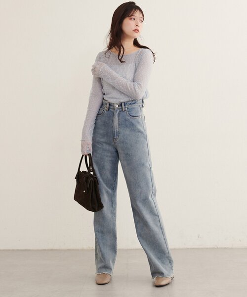 natural couture(ナチュラルクチュール)の「チュールドットリバーシブルレース(Tシャツ/カットソー・レディース・サックスブルー/チャコールグレー/ブラウン/アイボリー/ライトベージュ・FREE)」の12枚目の写真