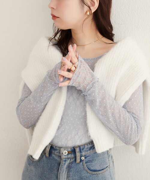 natural couture(ナチュラルクチュール)の「チュールドットリバーシブルレース(Tシャツ/カットソー・レディース・サックスブルー/チャコールグレー/ブラウン/アイボリー/ライトベージュ・FREE)」の13枚目の写真