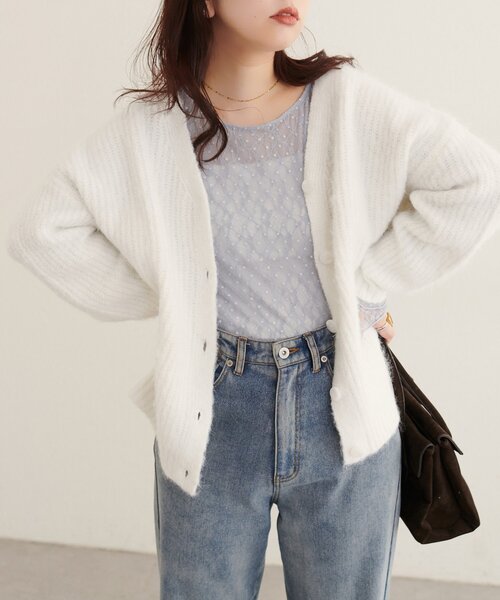 natural couture(ナチュラルクチュール)の「チュールドットリバーシブルレース(Tシャツ/カットソー・レディース・サックスブルー/チャコールグレー/ブラウン/アイボリー/ライトベージュ・FREE)」の14枚目の写真