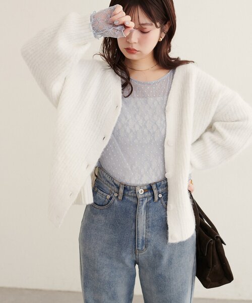 natural couture(ナチュラルクチュール)の「チュールドットリバーシブルレース(Tシャツ/カットソー・レディース・サックスブルー/チャコールグレー/ブラウン/アイボリー/ライトベージュ・FREE)」の15枚目の写真
