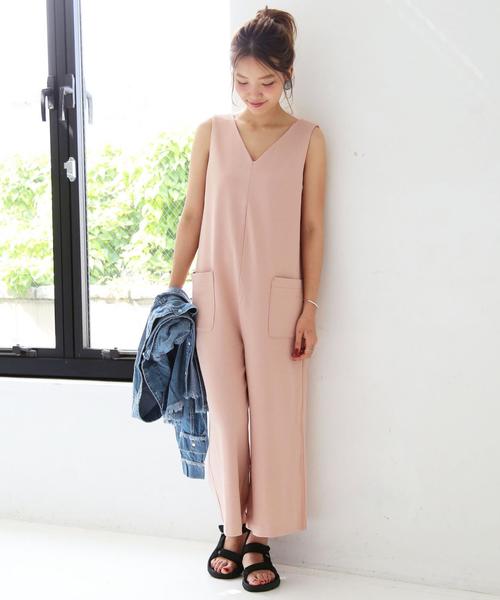 Another Edition（アナザーエディション）の「【WEB店舗限定】ポンチVネックオールインワン/ aeBC ポンチ V/N AIO◆（つなぎ/オールインワン・レディース・ブラック/オリーブ/シャーベット・フリー）」の3枚目の写真