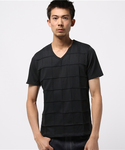 ROOPTOKYO(ループトウキョウ)の「Tシャツ Vネック ピンタック ブロックチェック 半袖カットソー(Tシャツ/カットソー・メンズ・ヘザ-グレー/オフホワイト/ネイビー/ピンク/ブラック/カーキ/ワイン・L/M)」の4枚目の写真