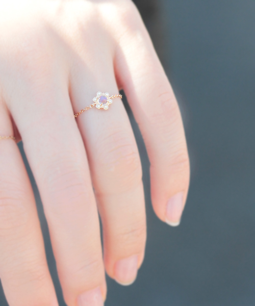 ムーンストーン♡～18号【ノワールドプーペ】K10 チェーンリング♪アガット ムーンストーン♡～18号【ノワールドプーペ】K10チェーンリング