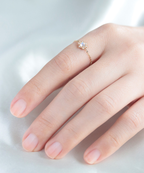 ムーンストーン♡～18号【ノワールドプーペ】K10 チェーンリング♪アガット ムーンストーン♡～18号【ノワールドプーペ】K10チェーンリング