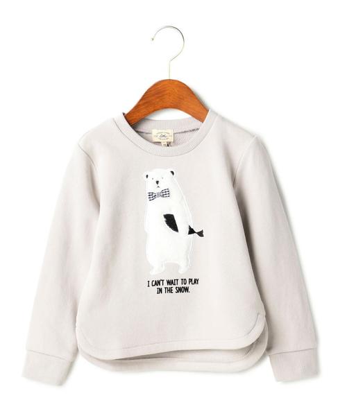 green label relaxing（グリーンレーベルリラクシング）の「【KIDS】ウラケ クマパッチワークプルオーバー ロングスリーブ◆（スウェット・キッズ・ライトグレー/ベージュ・125/105/115/95）」の2枚目の写真