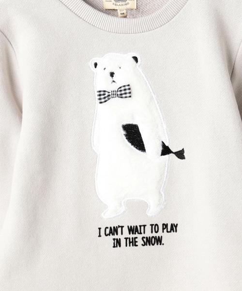 green label relaxing（グリーンレーベルリラクシング）の「【KIDS】ウラケ クマパッチワークプルオーバー ロングスリーブ◆（スウェット・キッズ・ライトグレー/ベージュ・125/105/115/95）」の3枚目の写真