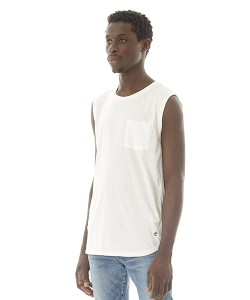 DAILY STANDARD by SANDINISTA（デイリースタンダードバイサンディニスタ）の「Cadet Sleeveless Pocket Tee / スリーブレスポケットトップ（タンクトップ・メンズ・ネイビー/チャコールグレー/ホワイト/ブラック/ヘザーグレー・X-LARGE/MEDIUM/X-SMALL/LARGE/SMALL）」の6枚目の写真