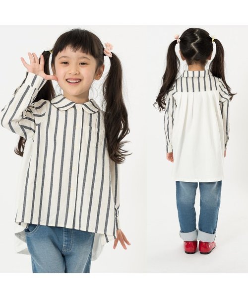 apres les cours（アプレレクール）の「ストライプシャツチュニック（チュニック・キッズ・ネイビー/オフホワイト・80/110/130/140/100/120/90）」の8枚目の写真
