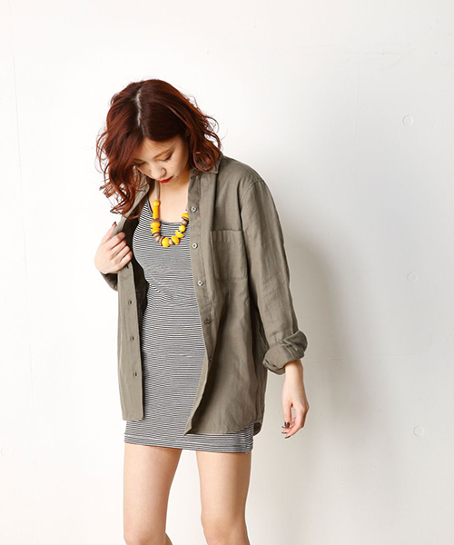 SLY（スライ）の「ジャガードSTRIPE RELAX SH（シャツ/ブラウス・レディース・オフホワイト/カーキ/ベージュ・FREE）」の3枚目の写真