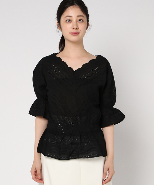 VENCEEXCHANGE(ヴァンスエクスチェンジ)の「エンブロイダリーレースプルオーバー(シャツ/ブラウス・レディース・ブラック/オフホワイト・MEDIUM)」の3枚目の写真